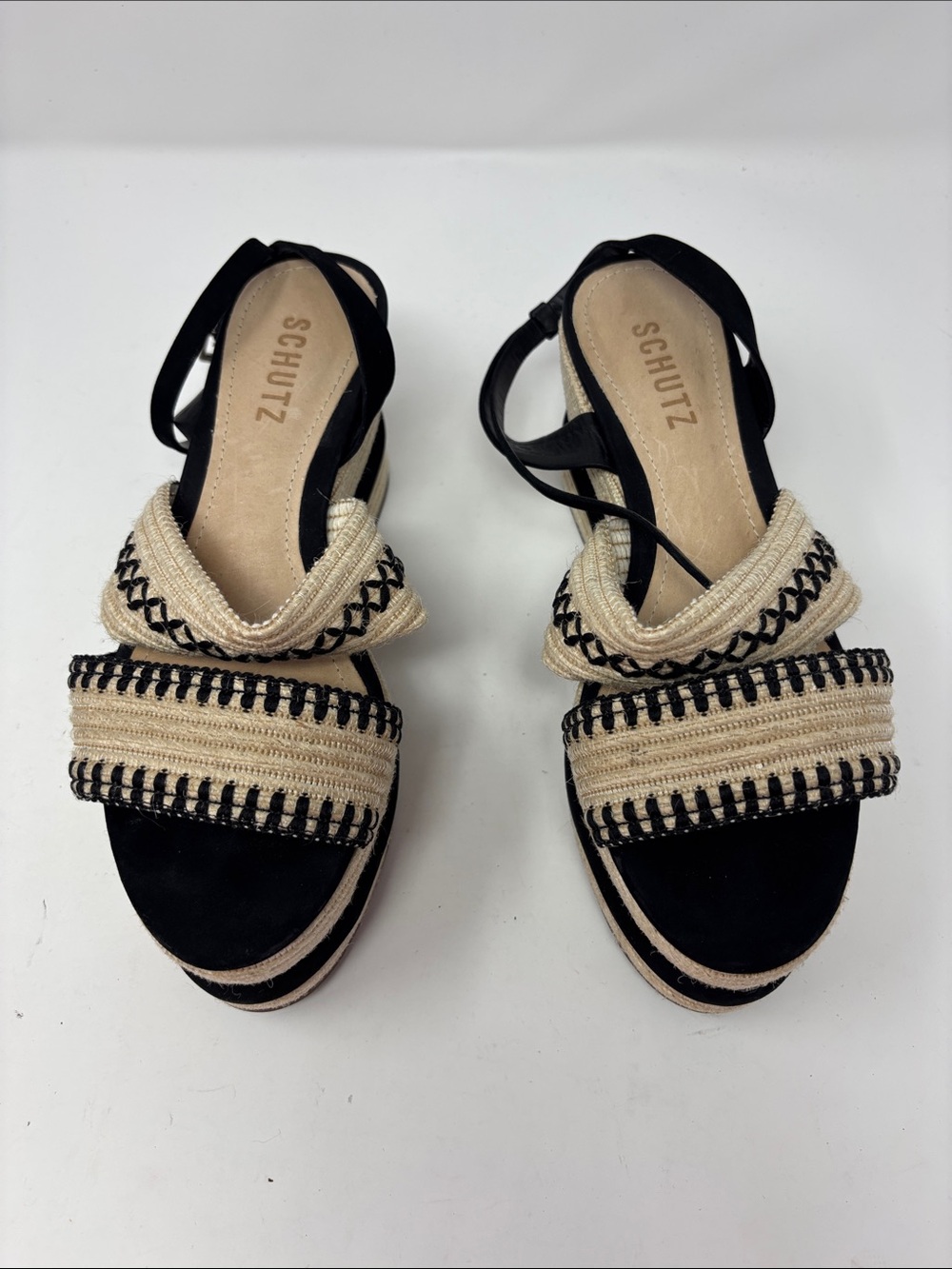 SCHUTZ | 6.5B 6.5 B Black and Natural Espadrille Platform Sandals